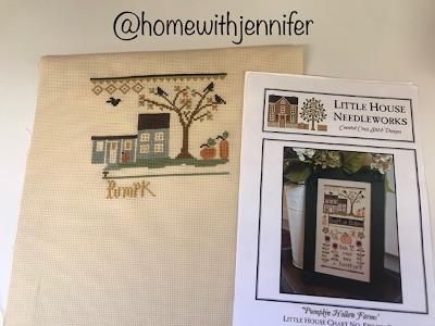 One of the prompts we had for the month of May was something with a bird in it. I know that this is a Fall piece but it is the only thing I have in my WIP pile that has a bird in it. Littlehouse Needleworks Pumpkin Hollow Farms.