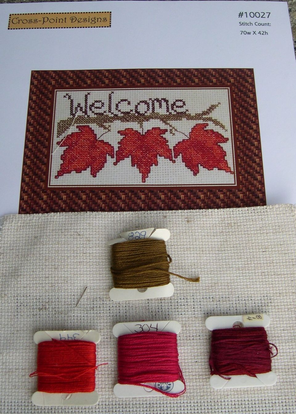 Couldn't decide on which Christmas Project to start so...I am continuing on with Autumn themes."Fall Leaf Welcome" by Cross Point Designs14 count fiddle clothDMC flossFinish size with only be 3 X 5